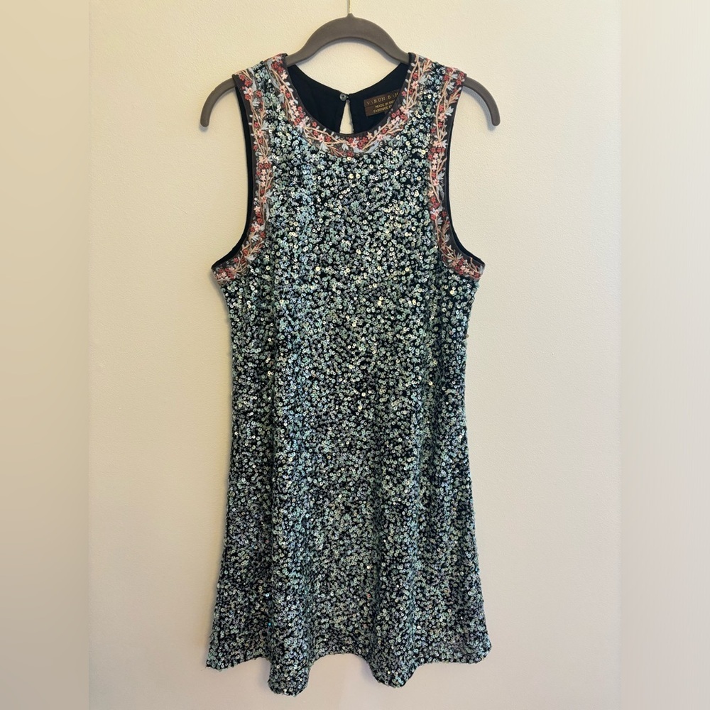 Anthropologie Varun Bahl | Mint Green Blue Sequin A-Line Dress Nwot Size 14 View 5